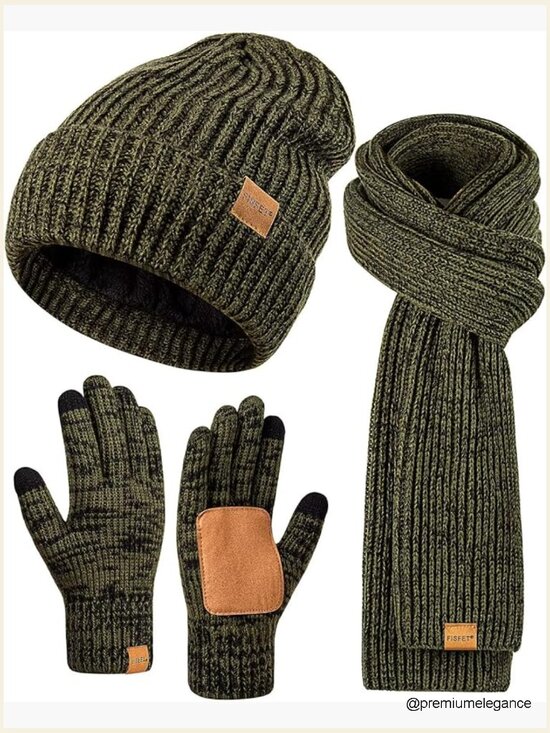 Unisex Beanie Scarf Gloves Set Touchscreen Winter Warm 3 in 1 main image 7